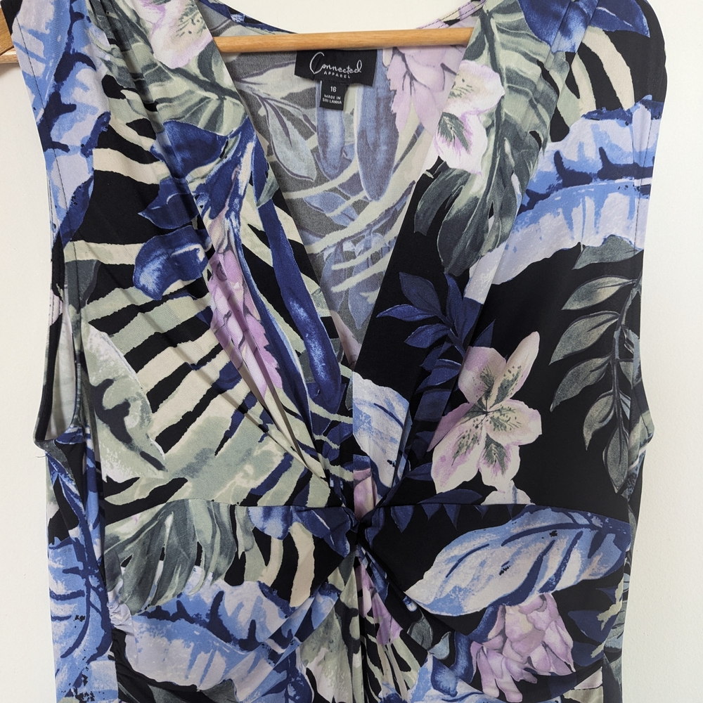 EUC Connected Apparel Tropical Floral Maxi Dress - Black, Blue, Purple Size 16 - Picture 3 of 5